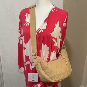 Handbag quilted puffer shoulder bag beige adjustable canvas strap